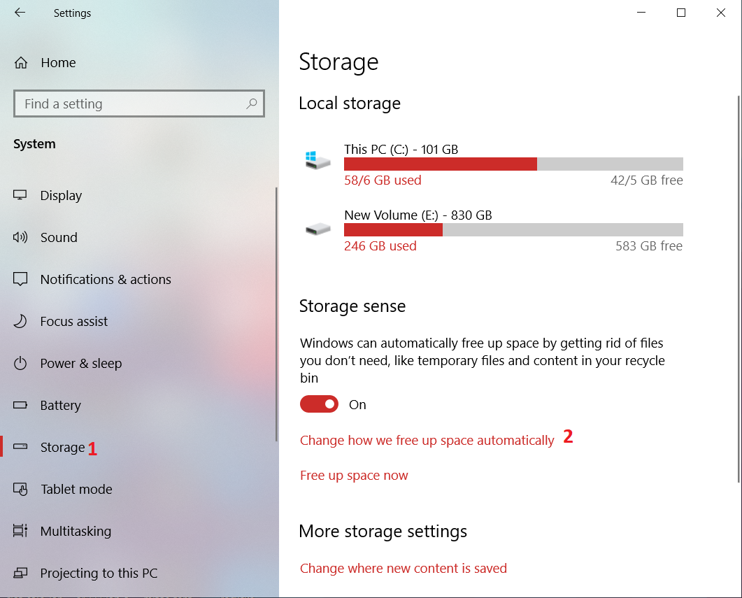 ویژگی Storage Sense